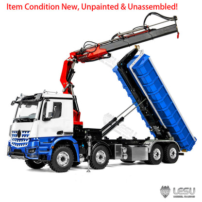 TOUCAN RC HOBBY LESU Z0122 1/14 8x8 Hydraulic Roll Off RC Dumper Truck with Telescopic Hook Arm 7CH Valve Crane 3 Speed Gearbox Differential Lock Light Sound