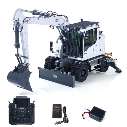 Metal 1:14 RC Hydraulic Wheeled Excavator LR914 Radio Control 8CH Valves Digger Model Front Axle Lock Flysky PL18EV Lite Lights