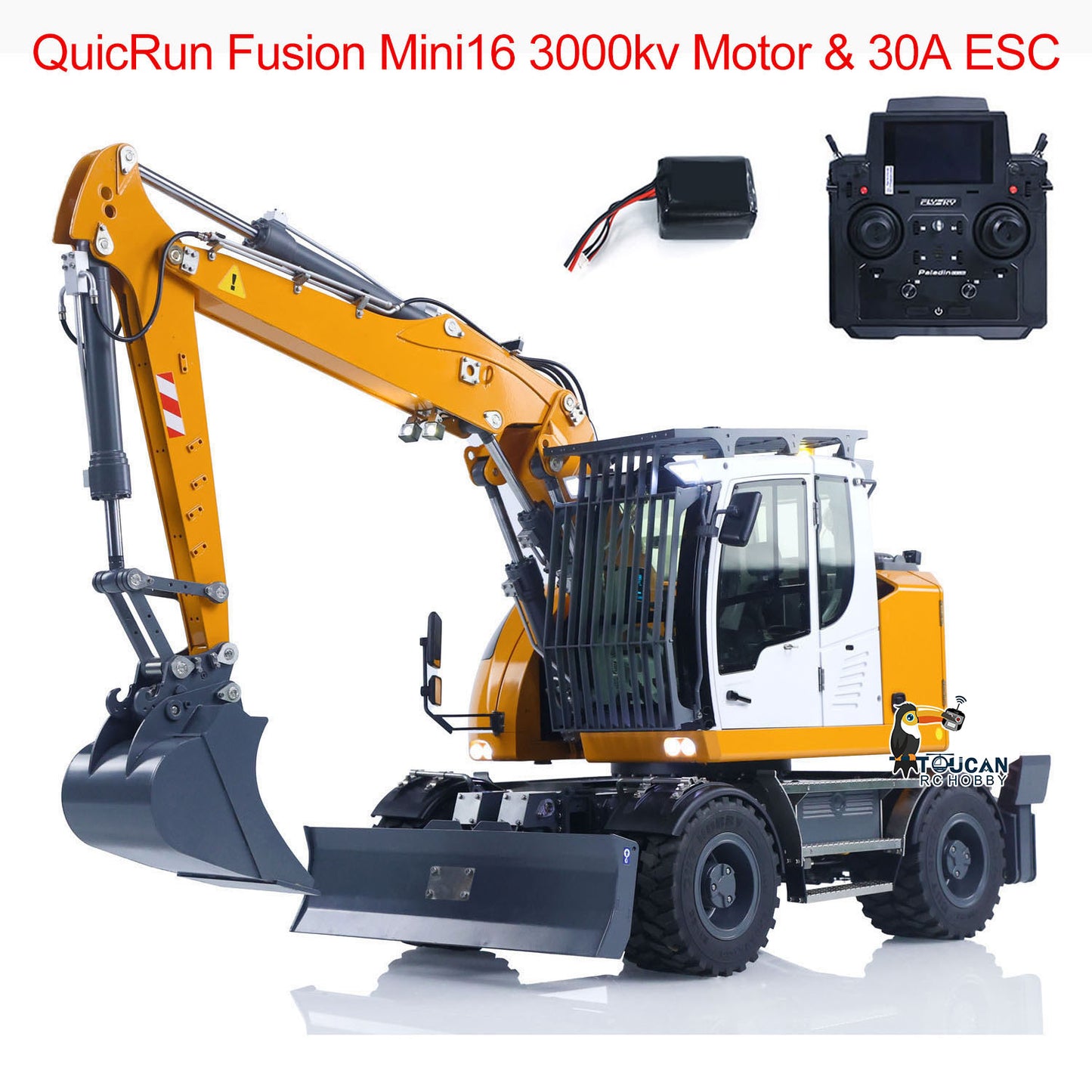 CUT Model LR914 1/14 Metal RC Hydraulic Wheel Excavator RTR 8-Way Valve Axle Differential Lock Hobbywing Fusion Brushless Motor & ESC Quick Coupler Light Sound Tail Hook
