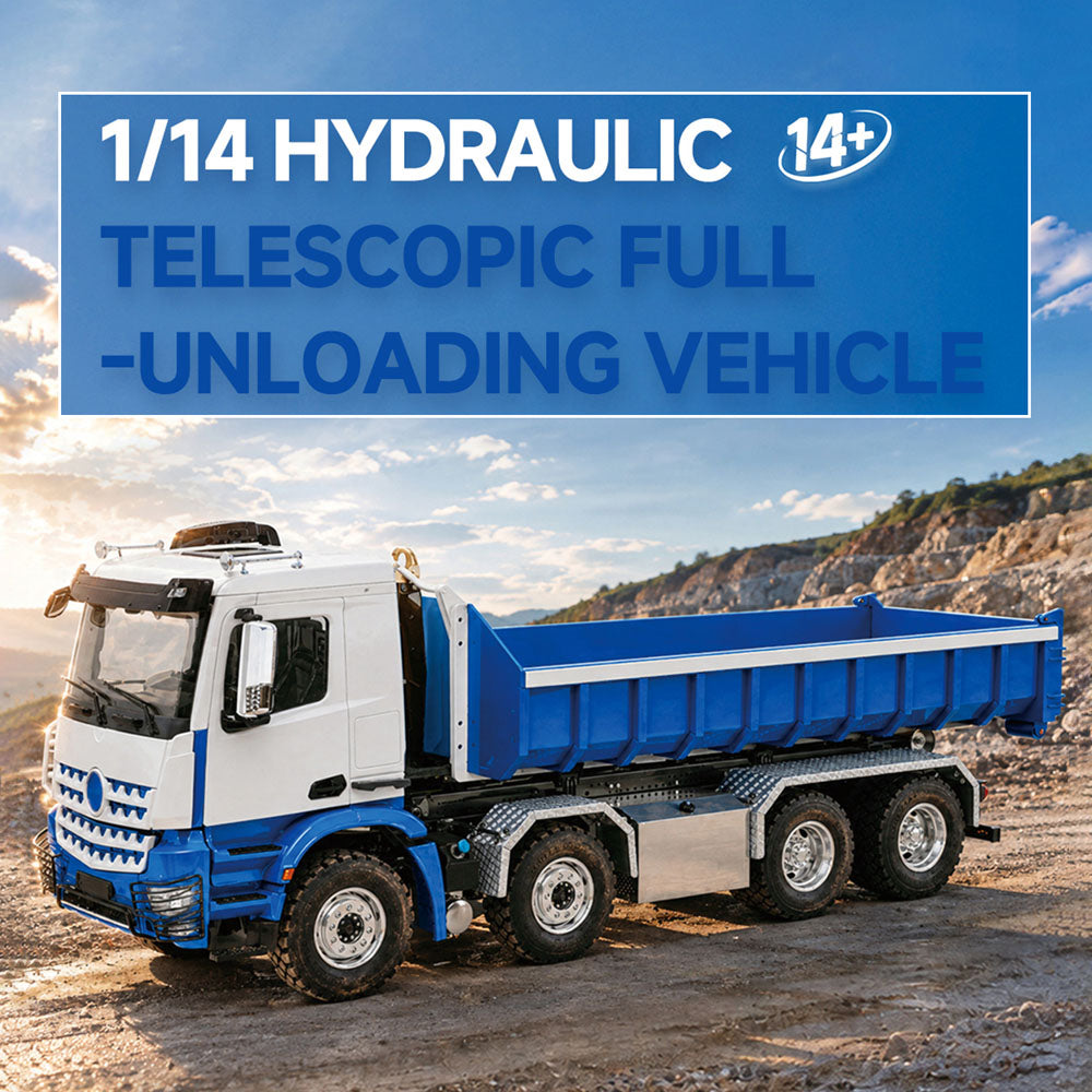 TOUCAN RC HOBBY LESU Z0088 1/14 8x8 Metal Roll Off RC Hydraulic Dump Truck with Folding Hook Lift 3 Speed Transmission Differential Lock Sound Light