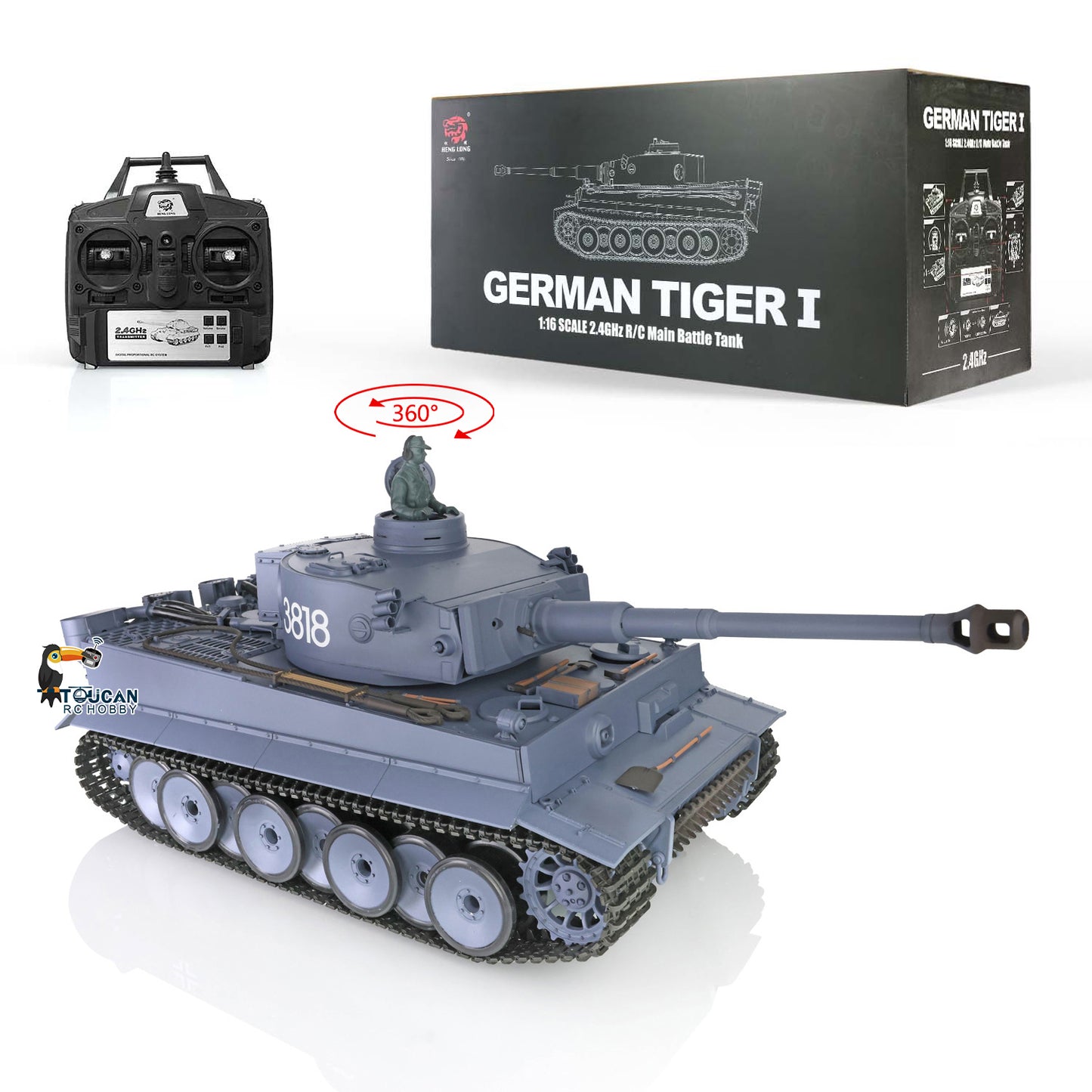 Free Shipping CN Stock Second-hand 2.4Ghz Henglong 1/16 7.0 Plastic German Tiger I RTR RC Tank 3818 W/ 360?? Turret