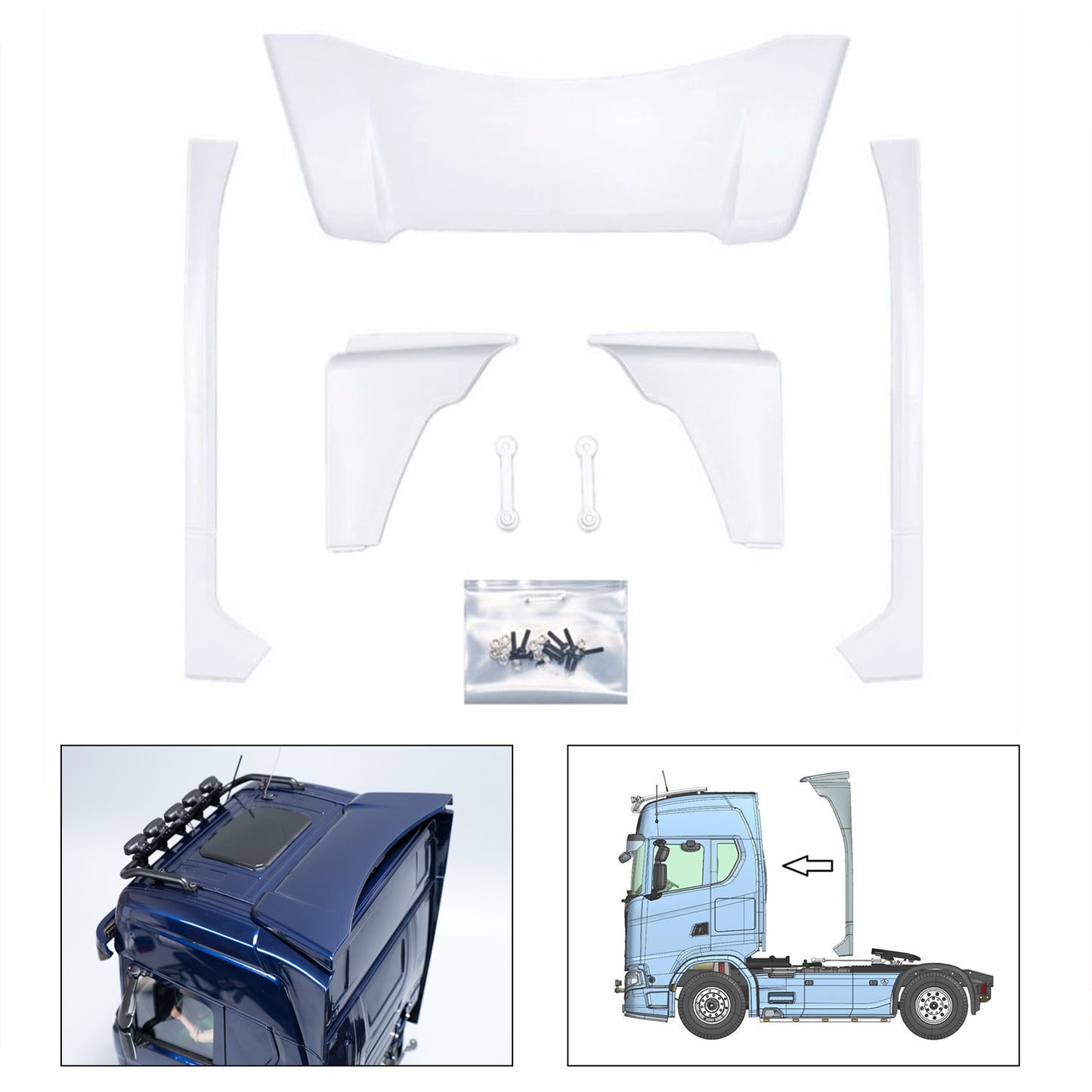 ABS Narrow Rear Spoiler Wing for DIY 1/14 Remote Control Tractor Truck 770S 56368 56373 RC Lorry Vehicle Model Car