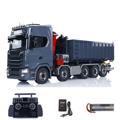 1/14 RC Hydraulic Full Dump Truck Crane 770S Metal 10x10 Remote Control Roll on off Tipper 3Speed RTR Model Car Frsky XE Radio