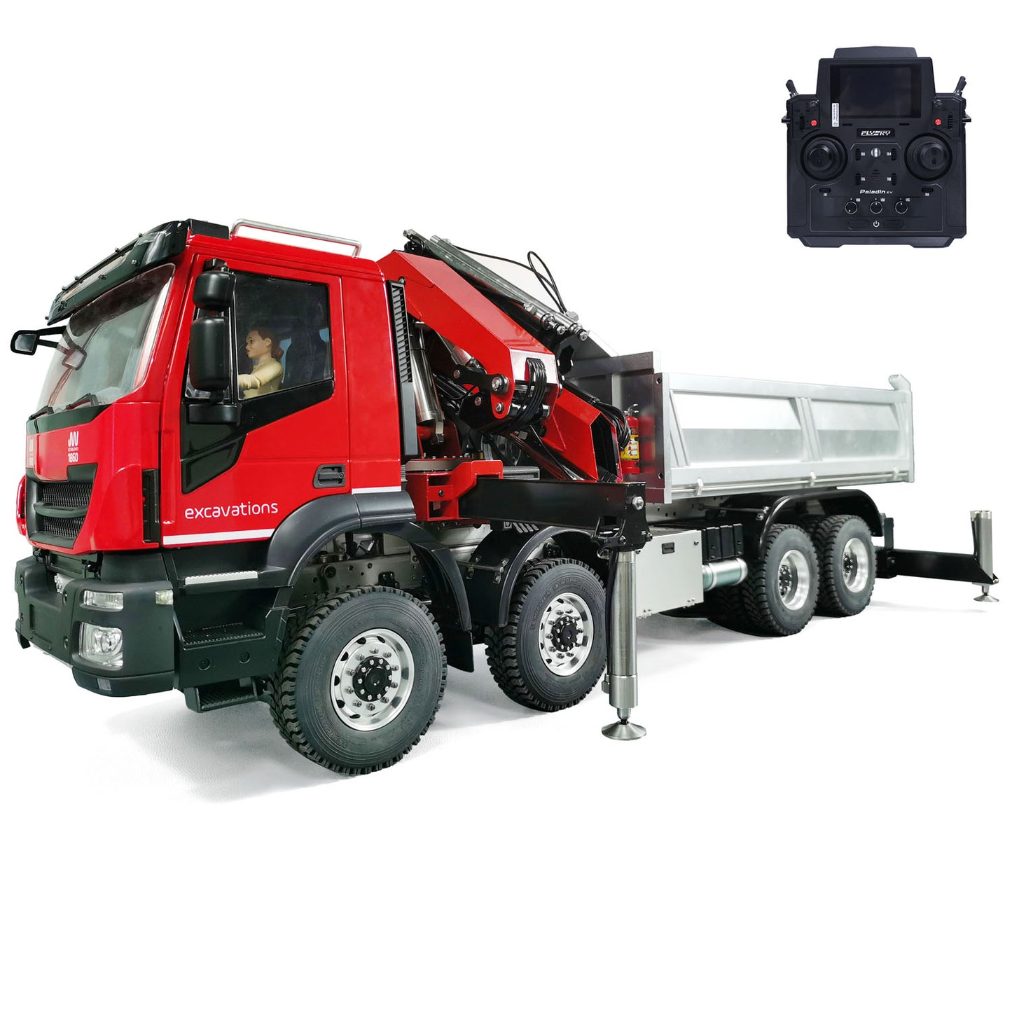 1/14 8x8 Metal RC Hydraulic Crane Dump Car PL18EV Radio Control Tipper Truck Emulated DIY Model Toy Vehicle Painted Assembled