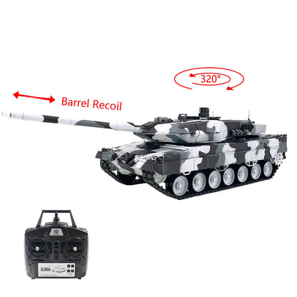2.4G Henglong 1/16 7.0 Leopard2A6 RC Tank 3889 Metal Gearbox Suspension Bars BB IR Barrel Recoil Sound Smoking Light Battery