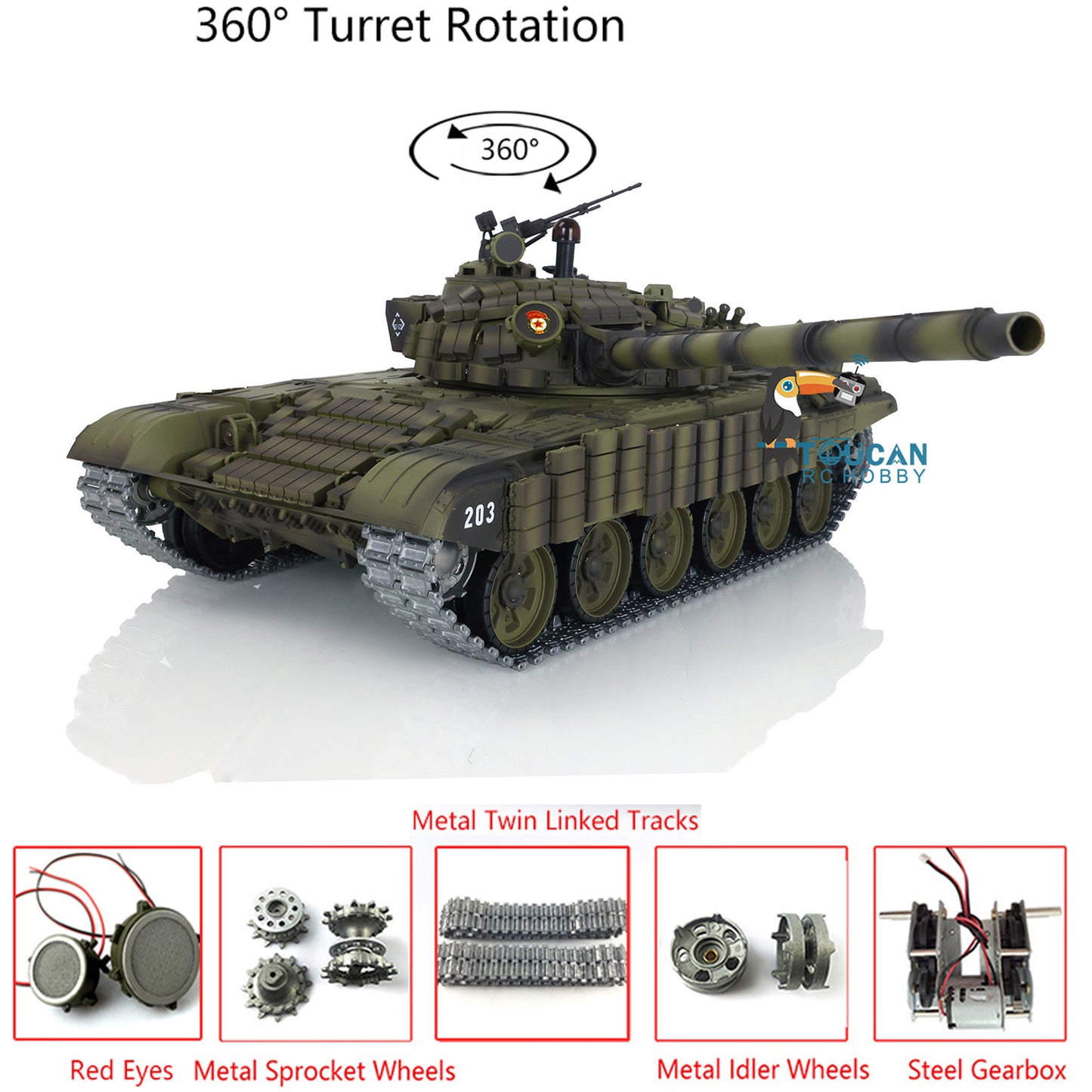 Henglong 1:16 RC Battle Tank TK7.0 Russia T72 3939 360?? Turret BB Shooting Redeyes Wireless Toys Upgraded Versions