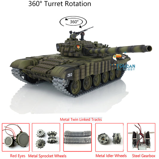Henglong 1:16 RC Battle Tank TK7.0 Russia T72 3939 360 Turret BB Shooting Redeyes Wireless Toys Upgraded Versions