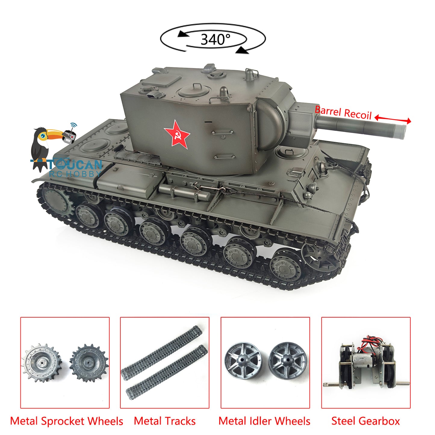 Henglong 1/16 Painted Upgraded 7.0 RC Tank Gigant Metal Military Tracks Soviet KV-2 RTR 3949 BB Shooting Infrared Combating