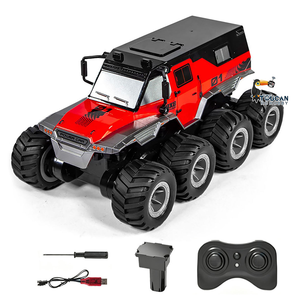 TOUCAN RC HOBBY JJRC Q203 8x8 1/18 Plastic RC Off Road Waterproof Car Remote Control Amphibious Armored Vehicle USB Charging Cable RTR Model