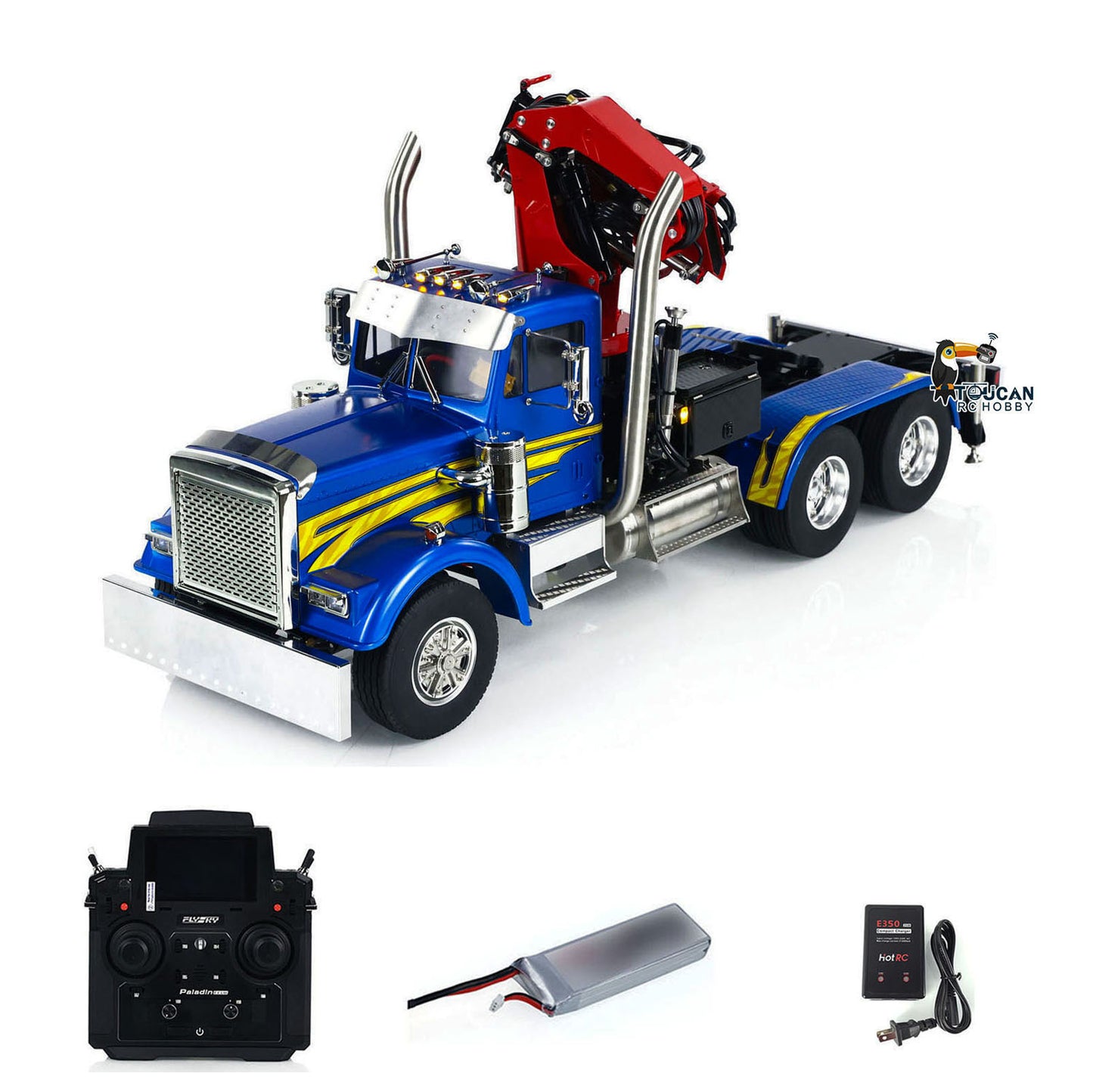 TOUCAN RC HOBBY 56344 1/14 Metal RTR RC Crane Tractor Truck 2-Speed Gearbox PL18EV Lite Remote Control Light Sound Smoke for Construction Model Collectors