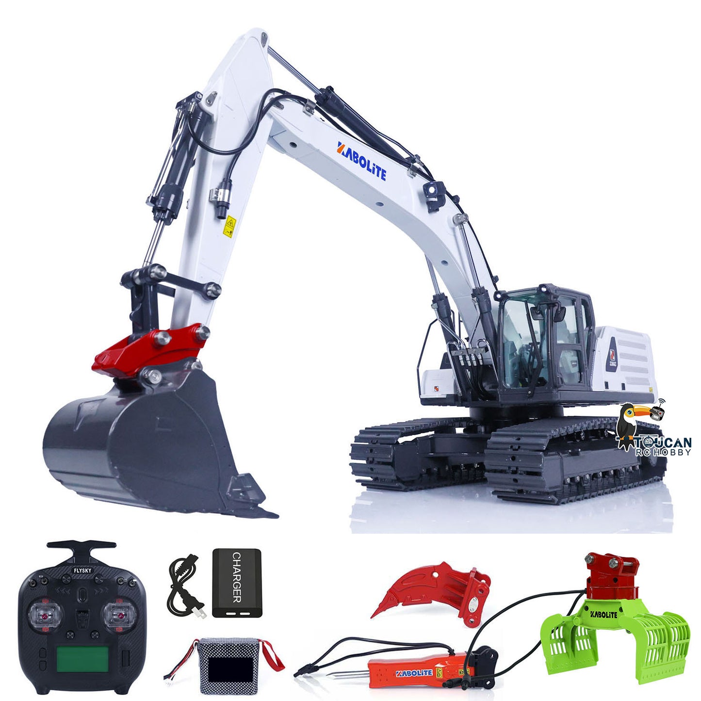 TOUCAN RC HOBBY Kabolite K961 100S Pro 1/18 Metal RC Hydraulic Excavator RTR ST8 Controller Quick-Release Coupler Breaker Hammer Claw Ripper Light Sound for Construction Model Collectors