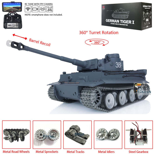 TOUCAN RC HOBBY Heng Long 1/16 TK7.0 3818 Tiger I RTR RC Tank FPV 360 Degrees Turret Barrel Recoil Smoke Metal Tracks Sprockets Idlers Road Wheels Hand Spray Painting Color