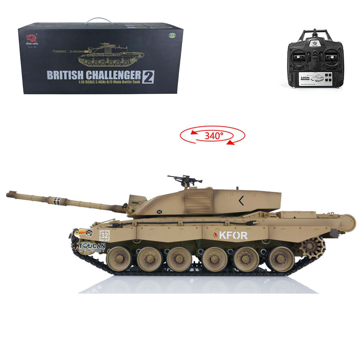 TOUCAN RC HOBBY Ausverkauft US-Lager 2.4G Heng Long 1/16 Maßstab 7.0 Kunststoff-Version Challenger II RTR RC Panzer Funksteuerung 3908 Gelb Ketten-Antriebsräder