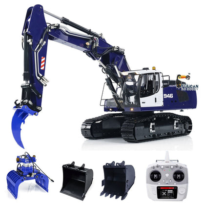 MTM 946-3 Metal 1/14 Excavator All-Metal Hydraulic Tracked Model with T12D Transmitter and 3 Interchangeable Buckets, Battery Charger Light and Sound Not Included