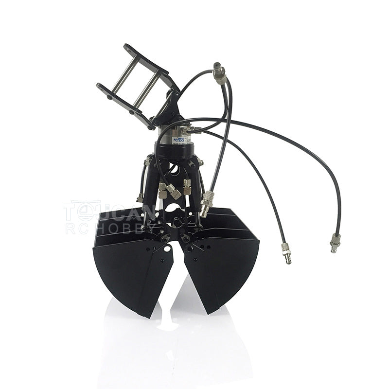 TOUCAN RC HOBBY MTModel Metal Electric Quick Release Coupler Hydraulic Claw Tiltable Bucket Clamshell Bucket Grab for 1/14 946 EC380 RC Excavator DIY Parts