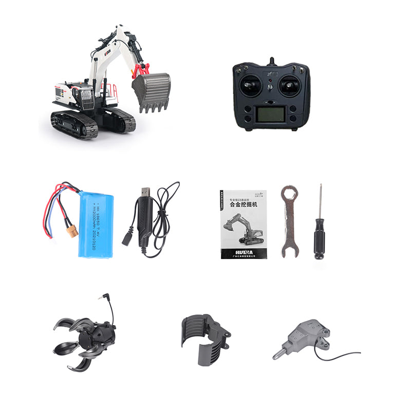 In Stock 1/14 HUINA RC Metal Excavator Ready to Run Toys 1594 Radio Lights Sound Battery 28CH Sound W/ Bucket Drill Round Wood Garb Gifts