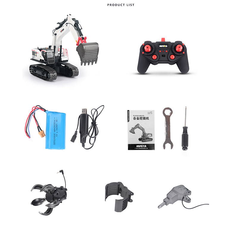 IN STOCK 1/14 HUINA RC Metal Excavator Ready to Run Toys 1594 Radio Lights Sound Battery 22CH Sound W/ Bucket Drill Round Wood Garb Gifts
