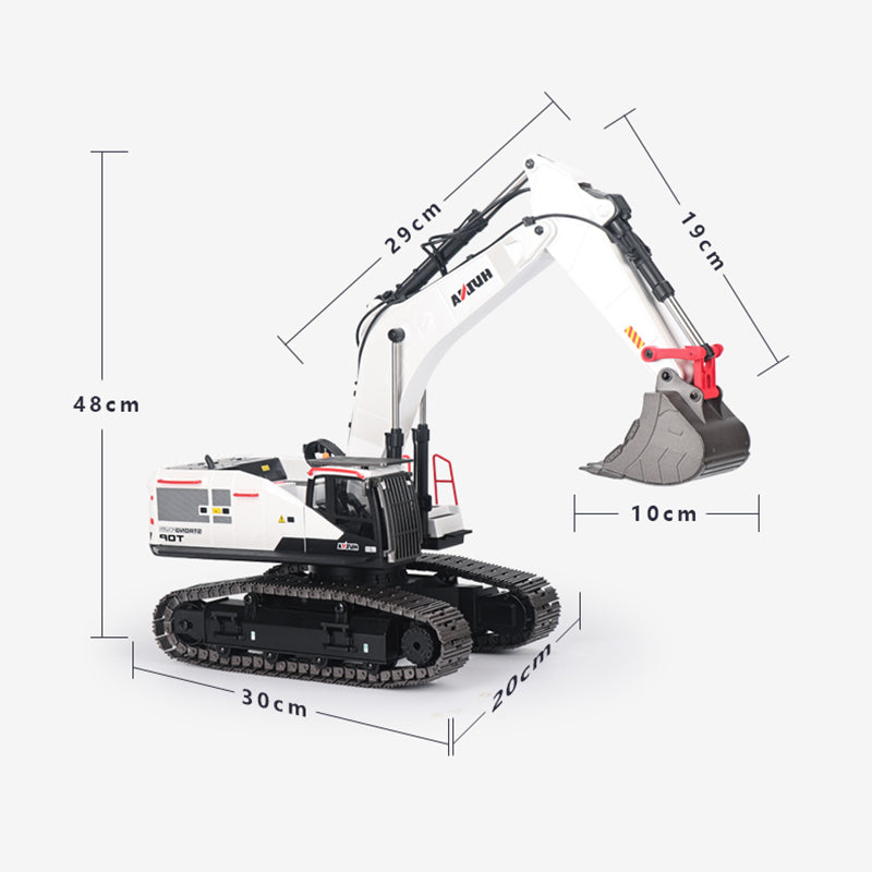 1/14 HUINA RC Metal Excavator Ready to Run Toys 1594 Radio Lights Sound Battery 22CH Sound W/ Bucket Drill Round Wood Garb Gifts