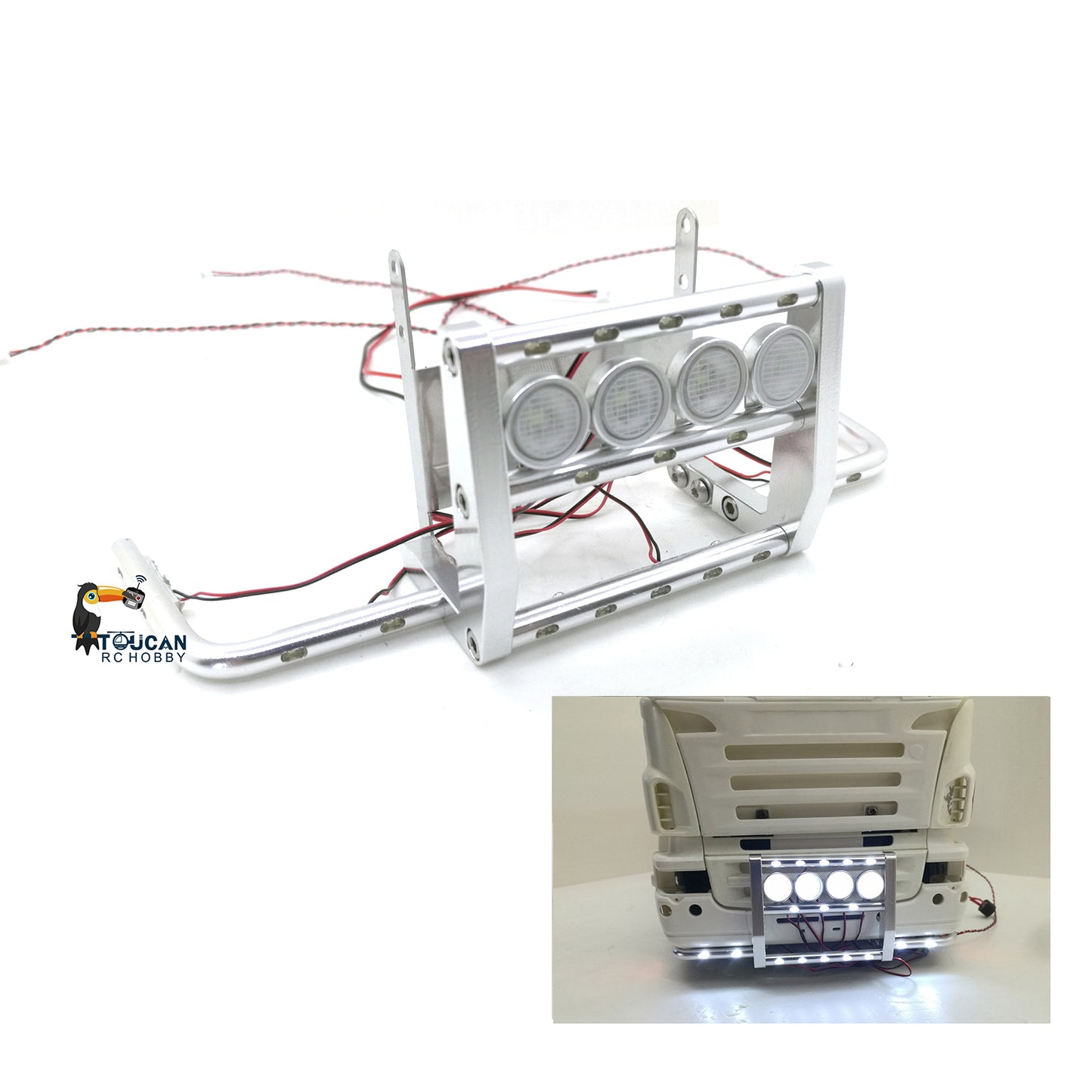 Degree Scale Fender Guard Upgrade Metal Front Bumper Led Light Spare Part for DIY Tamiiya 1/14 RC Tractor Truck 56323 Dumper