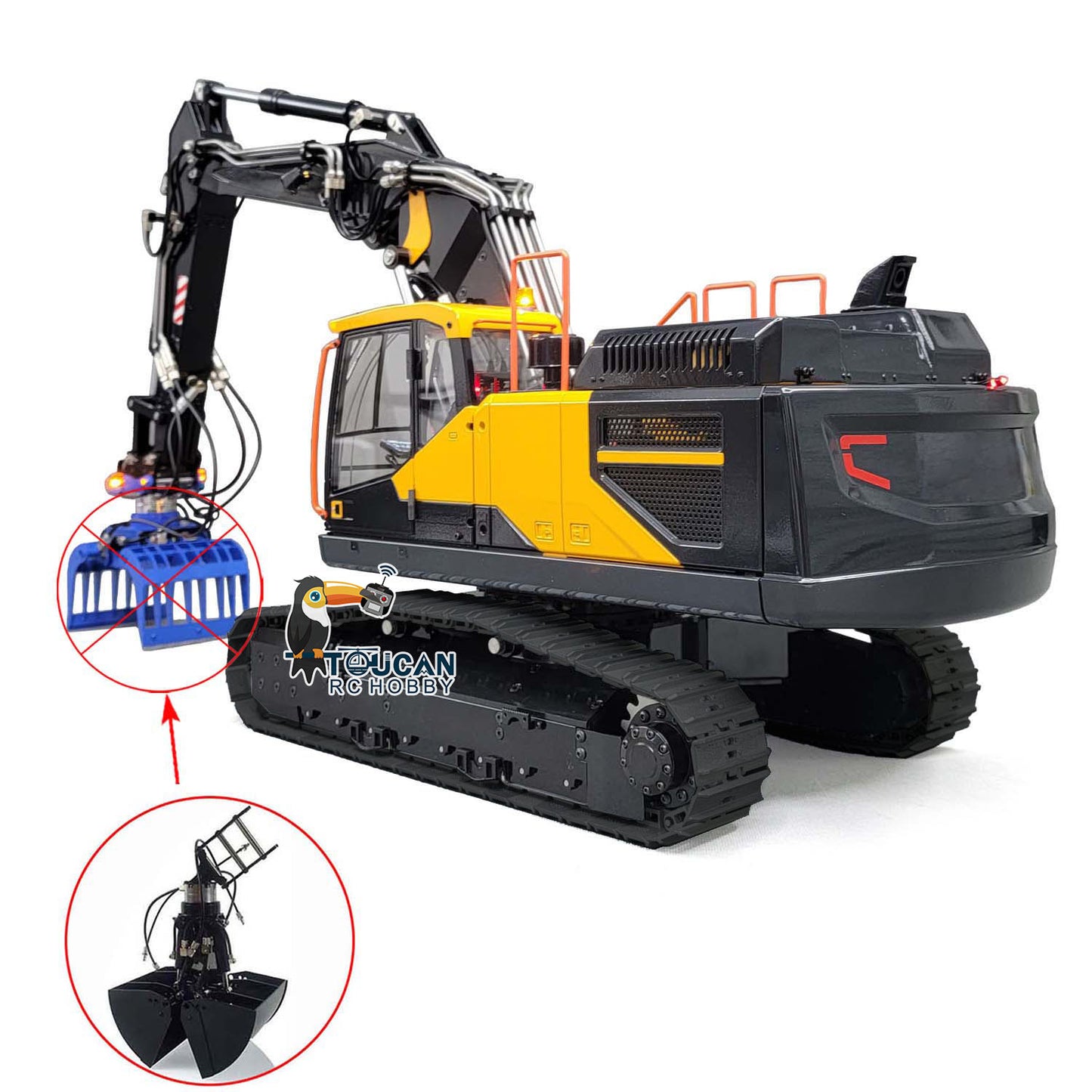 MTM Metal Remote Control Tracked Digger Cars 1/14 EC380 3 Arms RC Hydraulic Excavator Clamshell Bucket Ripper Engineering Vehicles