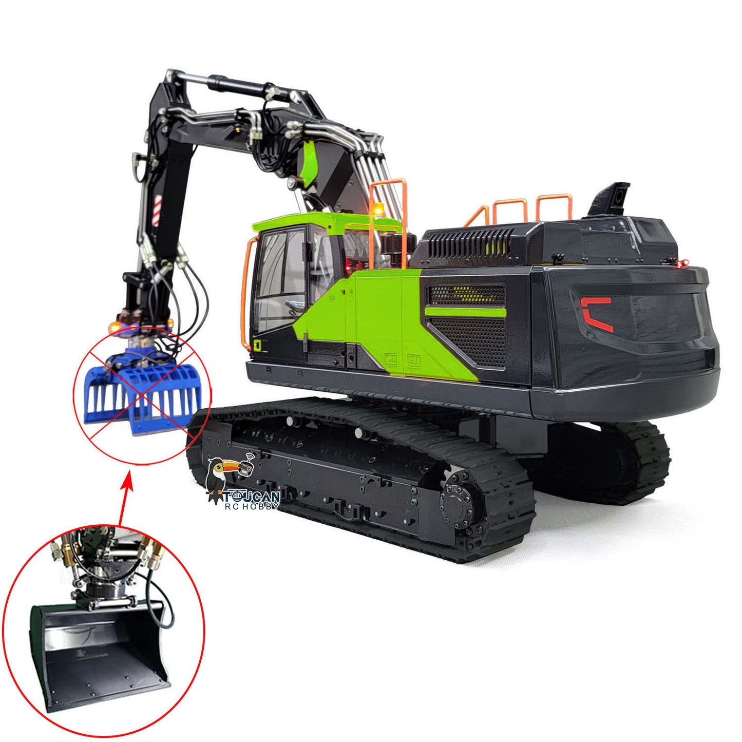 TOUCAN RC HOBBY MTModel EC380 Metal 1/14 RC Hydraulic Excavator 3-Arms Digger Tiltable Bucket 6-ways Reserving Valve Lights for Enthusiasts