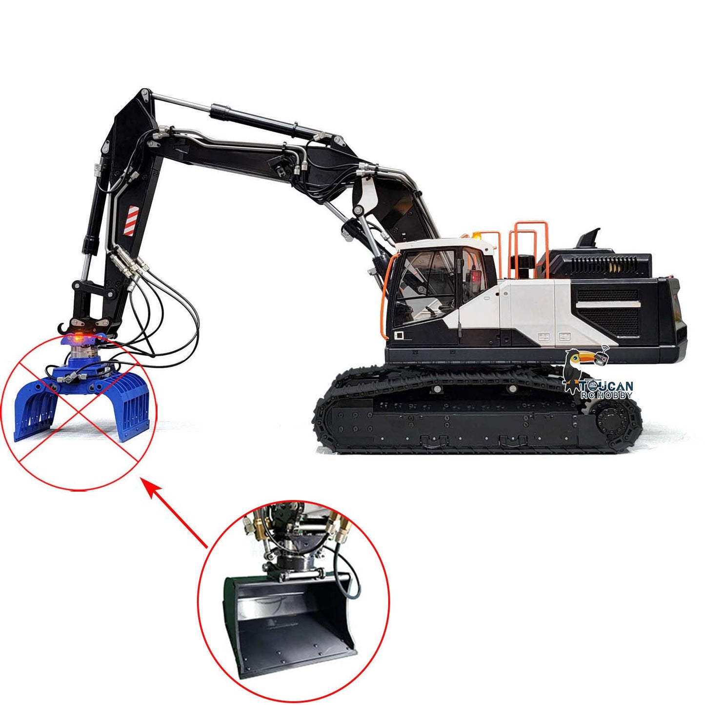 TOUCAN RC HOBBY MTModel EC380 Metal 1/14 RC Hydraulic Excavator 3-Arms Digger Tiltable Bucket 6-ways Reserving Valve Lights for Enthusiasts