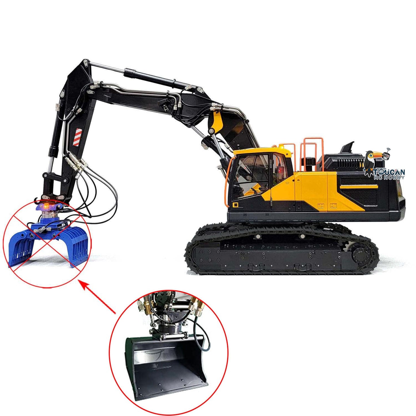 TOUCAN RC HOBBY MTModel EC380 Metal 1/14 RC Hydraulic Excavator 3-Arms Digger Tiltable Bucket 6-ways Reserving Valve Lights for Enthusiasts
