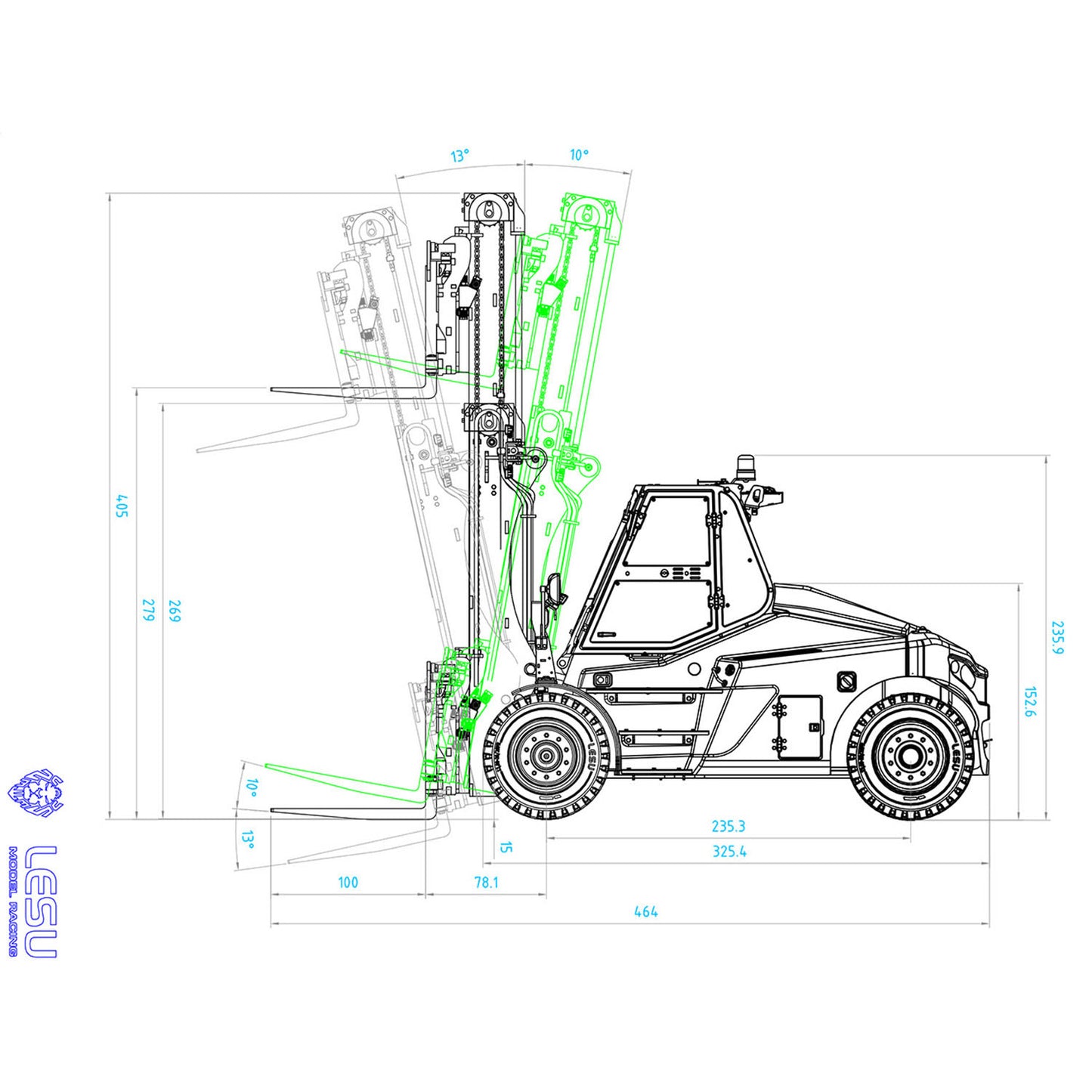 LESU AOUE LD160S 1/14 Metal Hydraulic RC Forklift FlySky ST8 Remote Controller and SR12 Receiver 6 Ways Reversing Valve Sound Light System