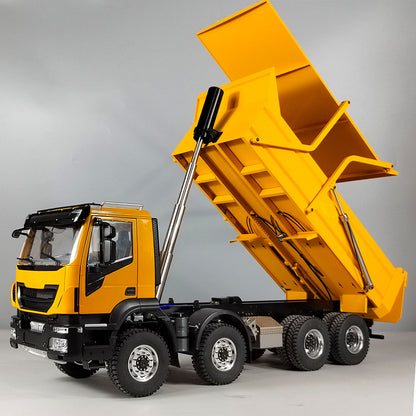 1/14 8x4 Metal Hydraulic RC Tipper Truck with Flip-over Cover Remote Controlled Dump Car Hobby Models Toy Servo Motor