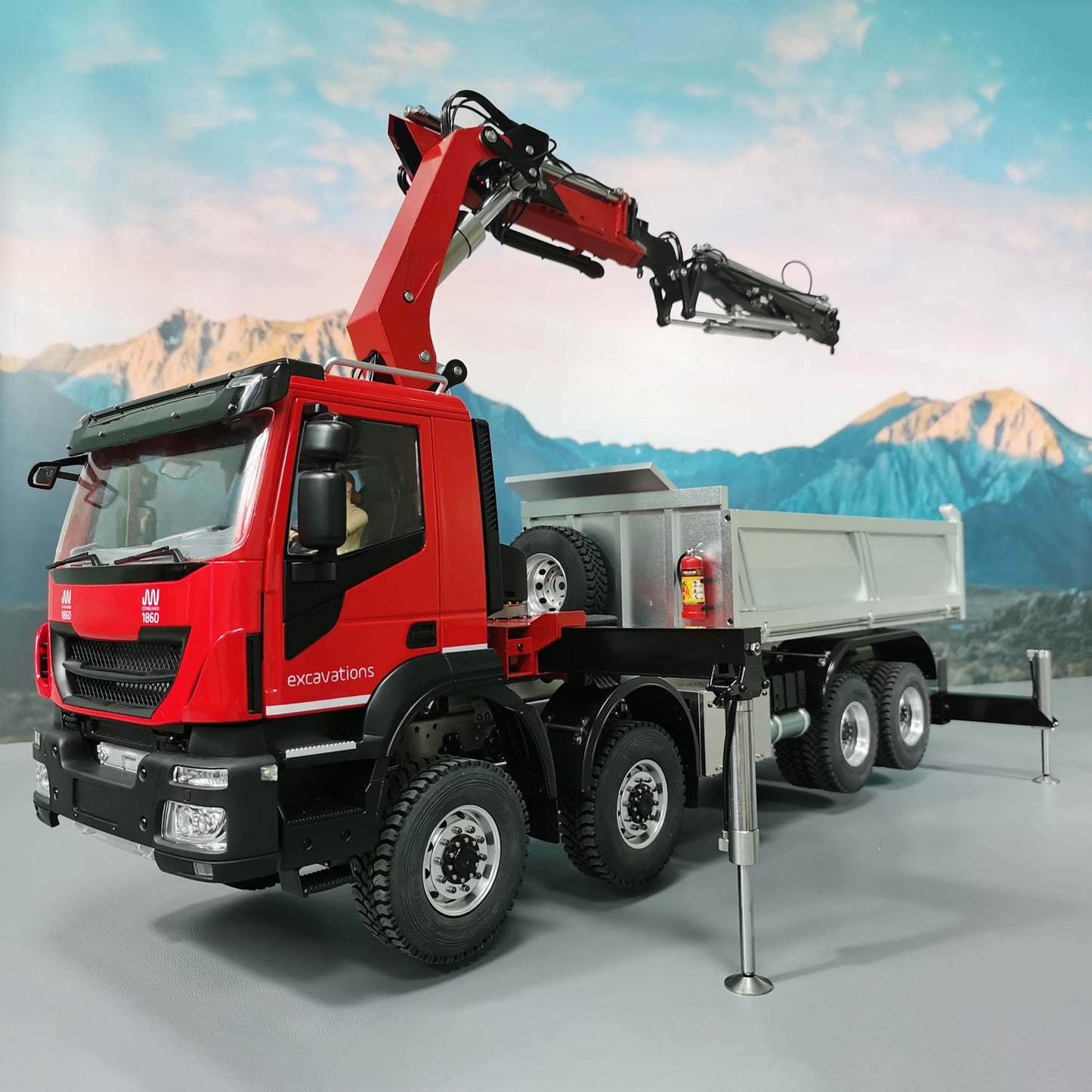 1/14 8x8 Metal RC Hydraulic Crane Dump Car PL18EV Radio Control Tipper Truck Emulated DIY Model Toy Vehicle Painted Assembled