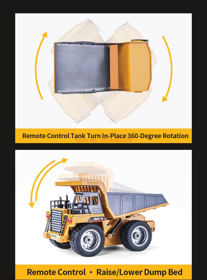 In Stock HUINA 1/18 1533 1:18 RC Dump Truck Remote Control Tipper Car 2.4G Vehicles Toys Assembled and Painted 28.5*15.5*16cm