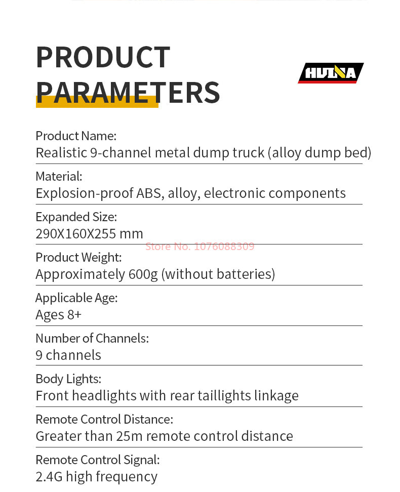 In Stock HUINA 1/18 1533 1:18 RC Dump Truck Remote Control Tipper Car 2.4G Vehicles Toys Assembled and Painted 28.5*15.5*16cm
