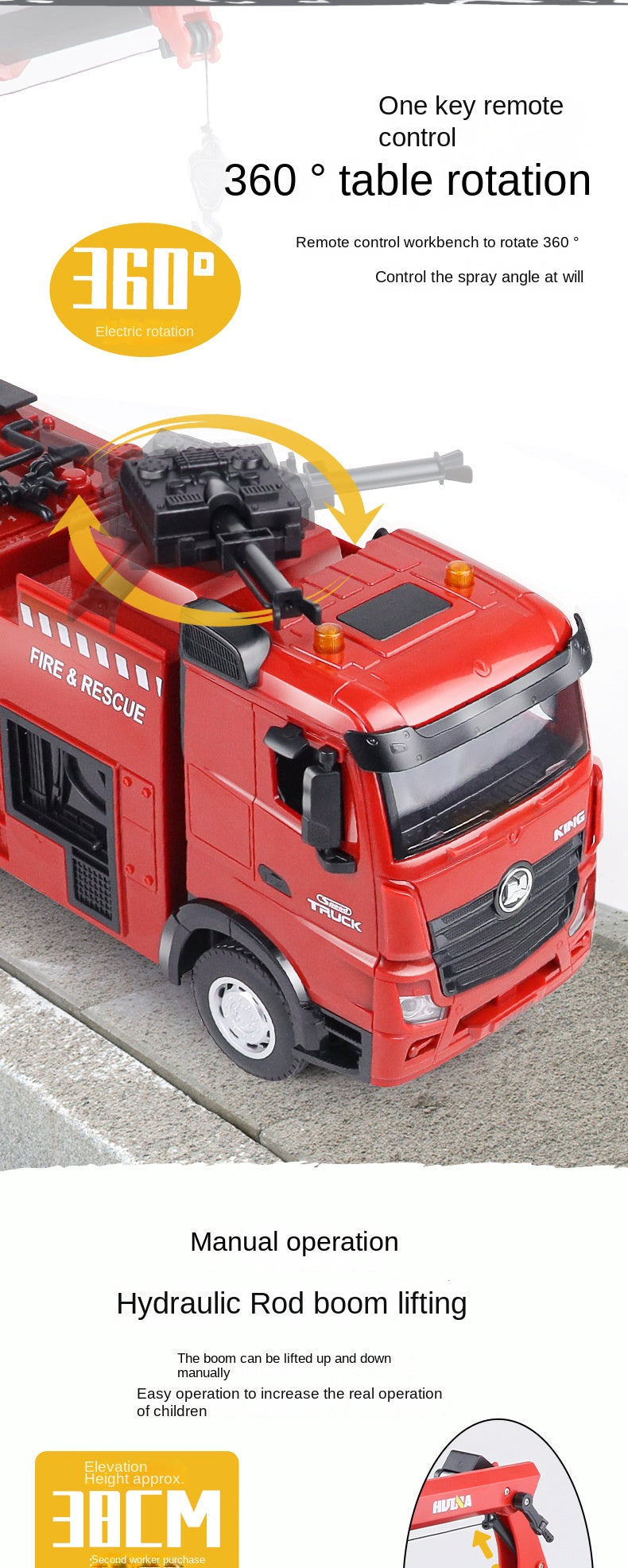 HUINA 1/18 1362 2.4G 9CH RC Fire Fighting Truck Model Remote Control Sprinkler Car Toy 41.6*11.6*27.4cm Assembled and Painted