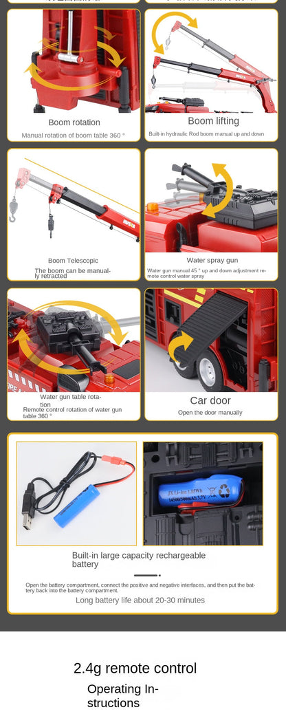 HUINA 1/18 1362 2.4G 9CH RC Fire Fighting Truck Model Remote Control Sprinkler Car Toy 41.6*11.6*27.4cm Assembled and Painted