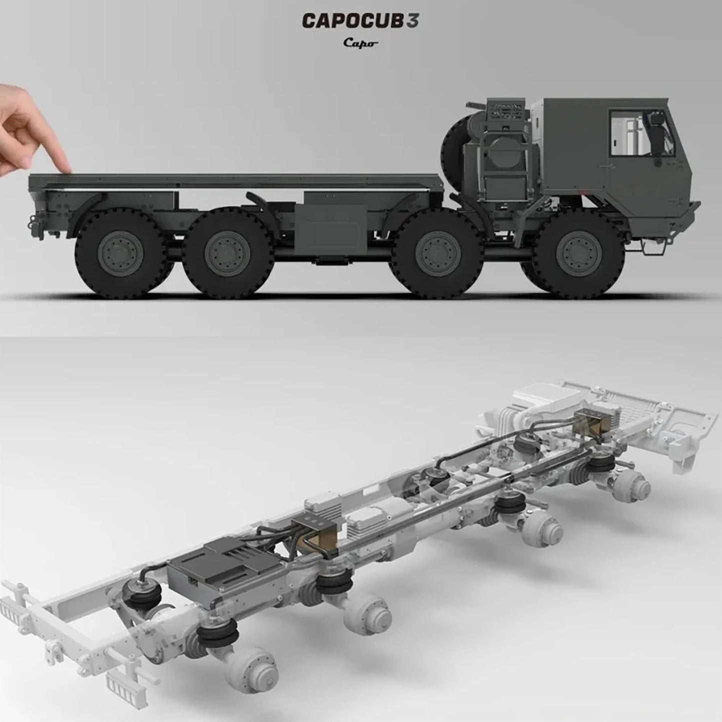 CAPO CUB3 8X8 Metal CNC 1/18 RC Military Transport Truck 2Speed Gearbox Lock Differential Axle DIY Model Car No Electronic Parts