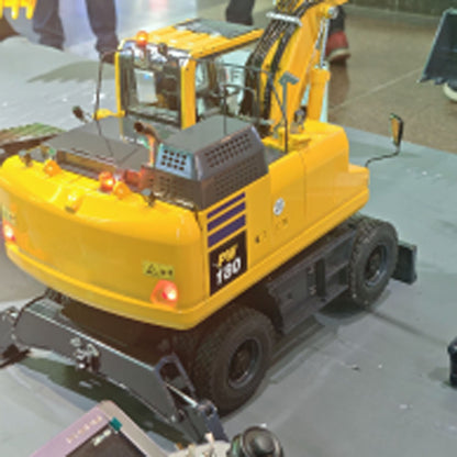 1/12 Remote Control Hydraulic Wheeled Excavator PW180 10CH Valve Metal Construction Vehicle Axle Lock Support Legs Front Shovel