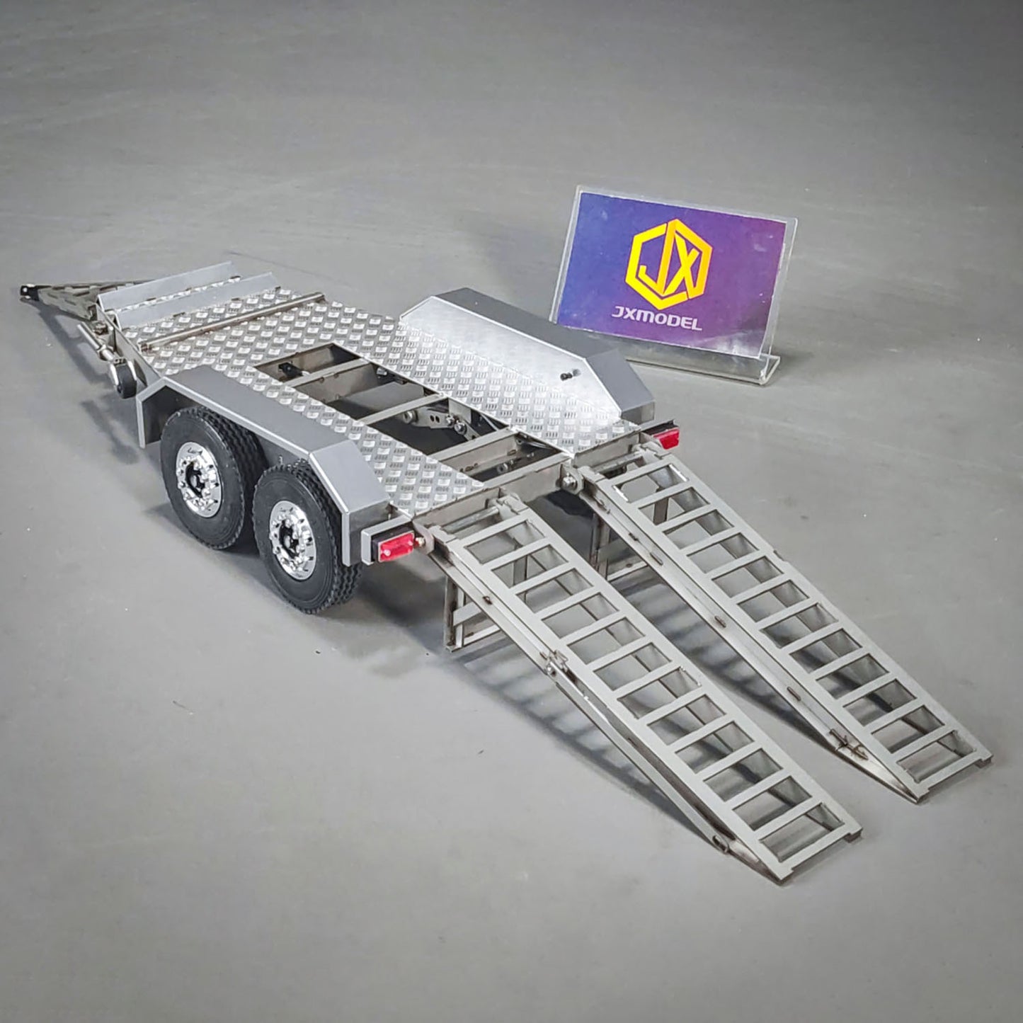 JX Model 1/14 ET2 2Axles Trailer For E20 Remote Control Excavator Support Legs Stainless Steel Tailboard Almost Assembled