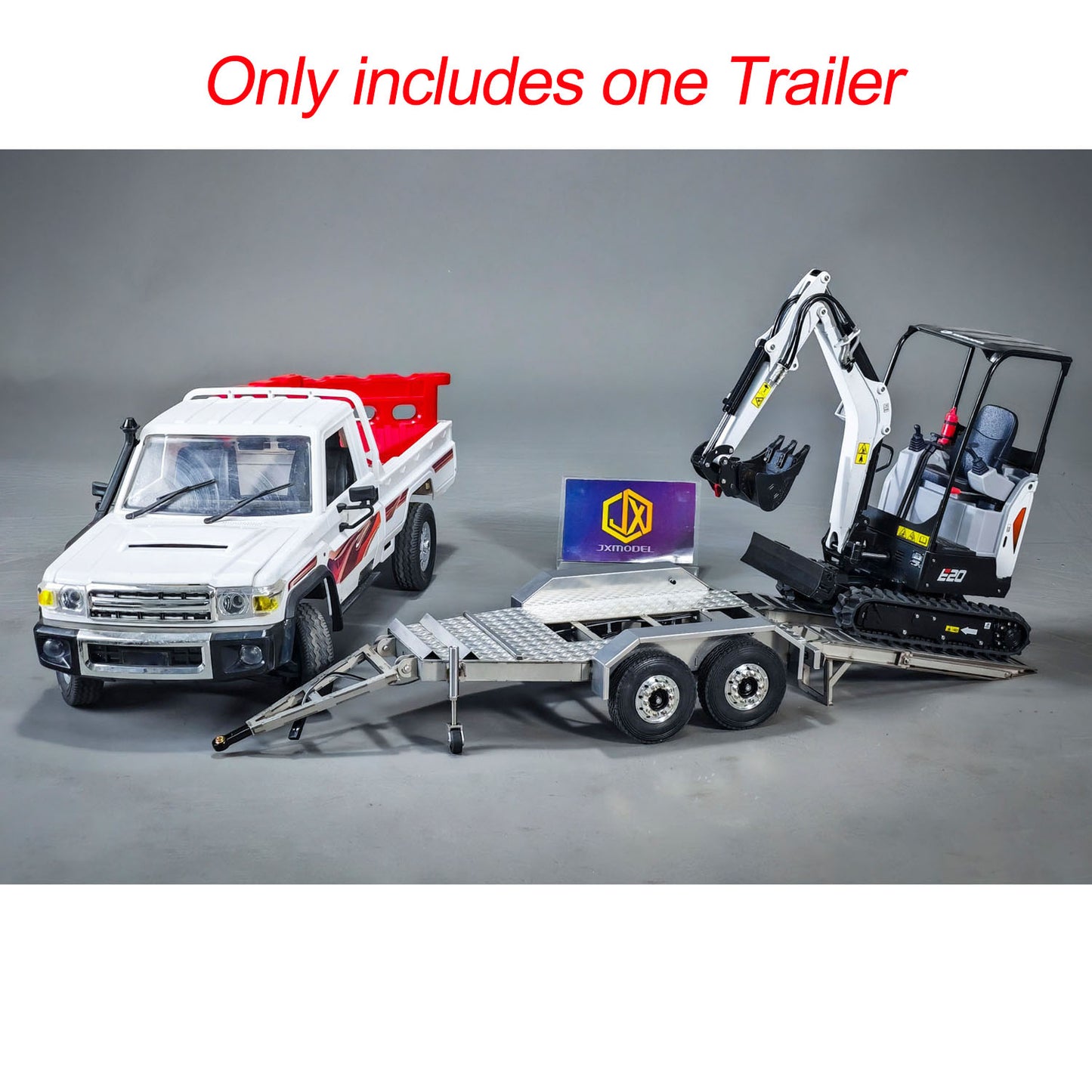 JX Model 1/14 ET2 2Axles Trailer For E20 Remote Control Excavator Support Legs Stainless Steel Tailboard Almost Assembled