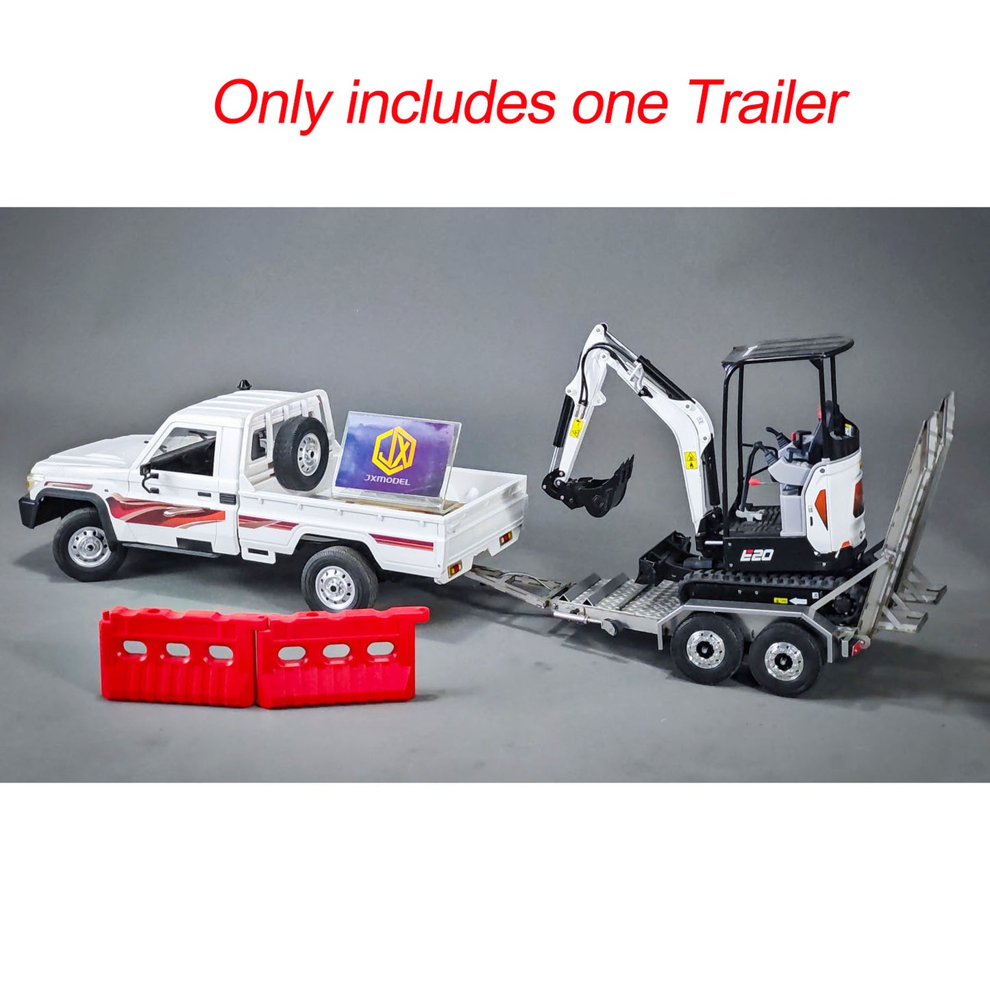 JX Model 1/14 ET2 2Axles Trailer For E20 Remote Control Excavator Support Legs Stainless Steel Tailboard Almost Assembled