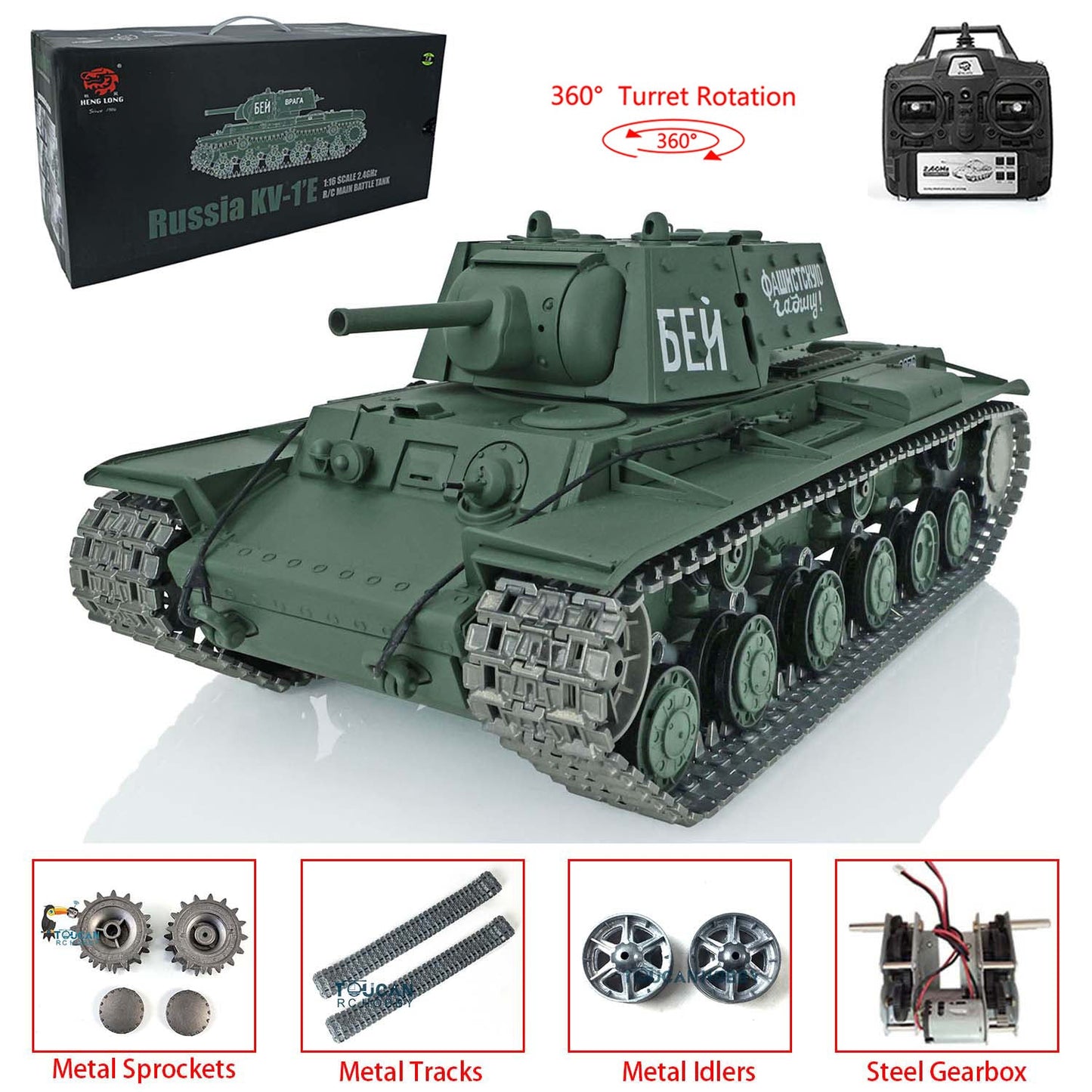 TOUCAN RC HOBBY Henglong 1/16 TK7.0 Promotion Soviet Union KV-1 RTR RC Tank 3878 360 Degrees Turret Smoke BB IR Metal Barrel Tracks Sprockets Idlers Wheels Gearbox