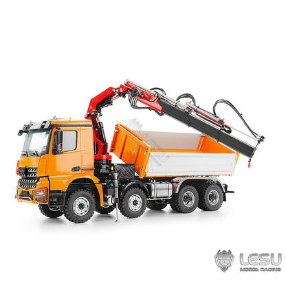 LESU 3348 1/14 Metal Hydraulic 3 Ways RC Dump Truck with Crane 2 Speed Transmission 7CH Valve Sound Light for Construction Vehicle Enthusiast