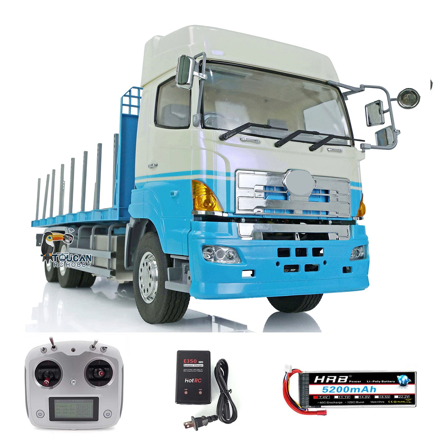 LESU 1/14 6x4 Ready to Go RC Flatbed Lorry Trailer Light Sound Radio System Bucket Motor Servo Battery Charger Painted Truck