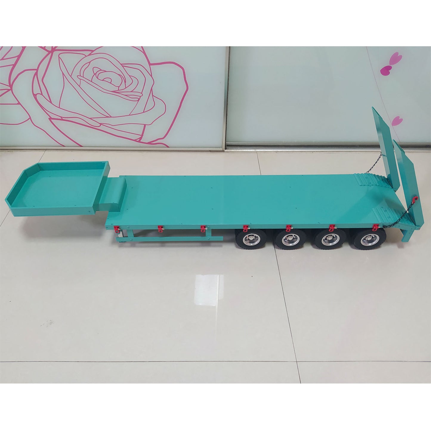 Metal 4-Axle Trailer for 1/14 RC Tractor Truck Radio Controlled Hydraulic Equipment Dump Car Hobby Model DIY Toy Gift