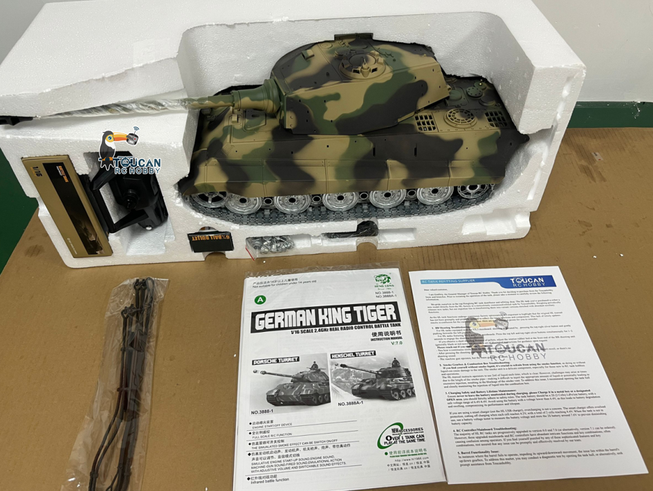 TOUCAN RC HOBBY Free Shipping CN Stock Second-hand Henglong 1/16 7.0 Customized King Tiger RC Tank FPV Barrel Recoil 3888A Metal