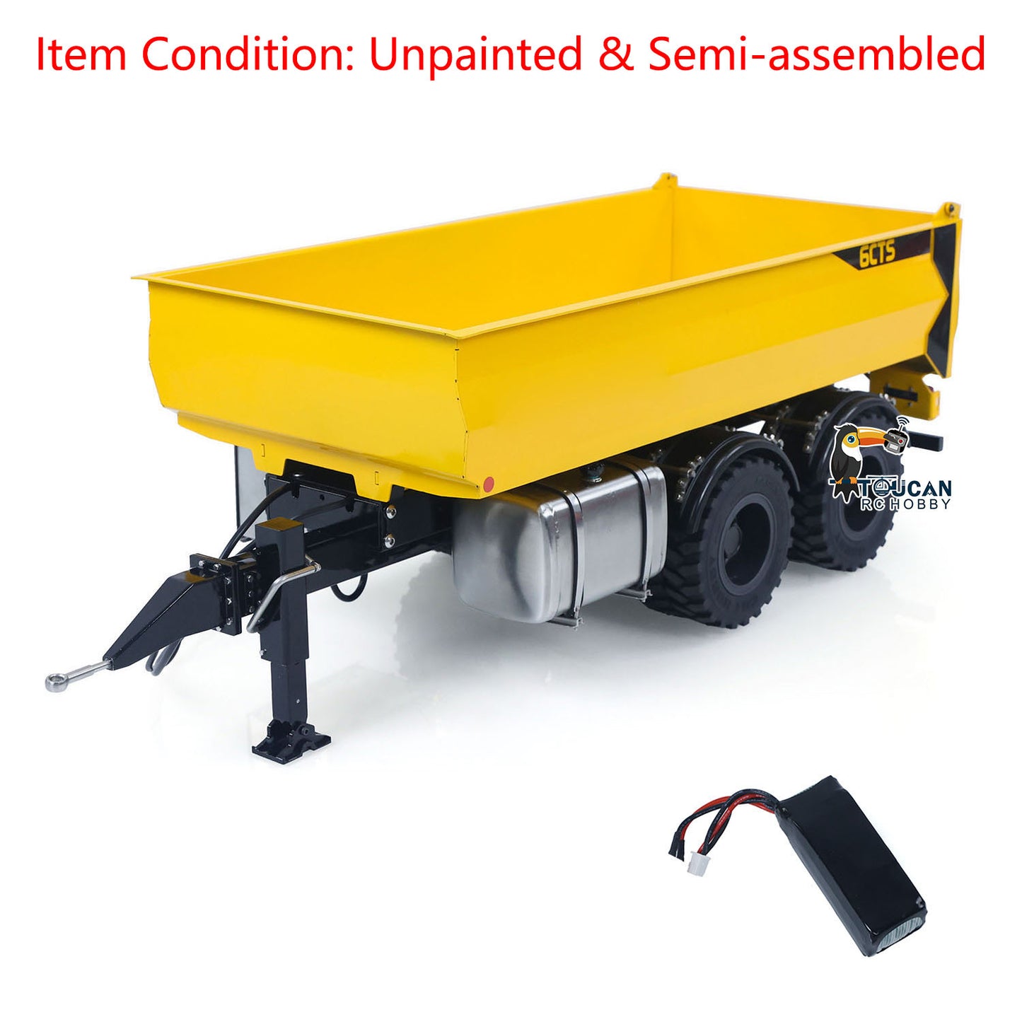 CUT Model 1/14 Metal 2-Axle RC Hydraulic Dump Trailer Air Suspension Light Manual Support Leg for LR914 PRO Remote Control Wheeled Excavator Digger Model