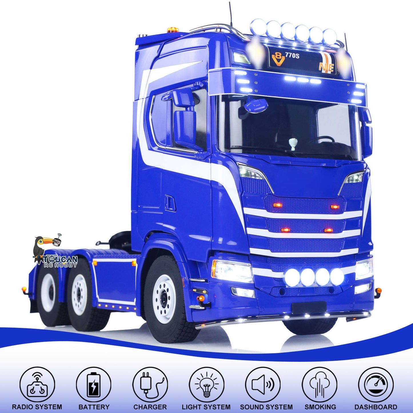 TOUCAN 770S 1/14 RC Tractor Truck 6X6 Metal Chassis Axle Locks RTR 3Speed Lorry Car Smoke Sound Light Unit Cabin Suspension ST8
