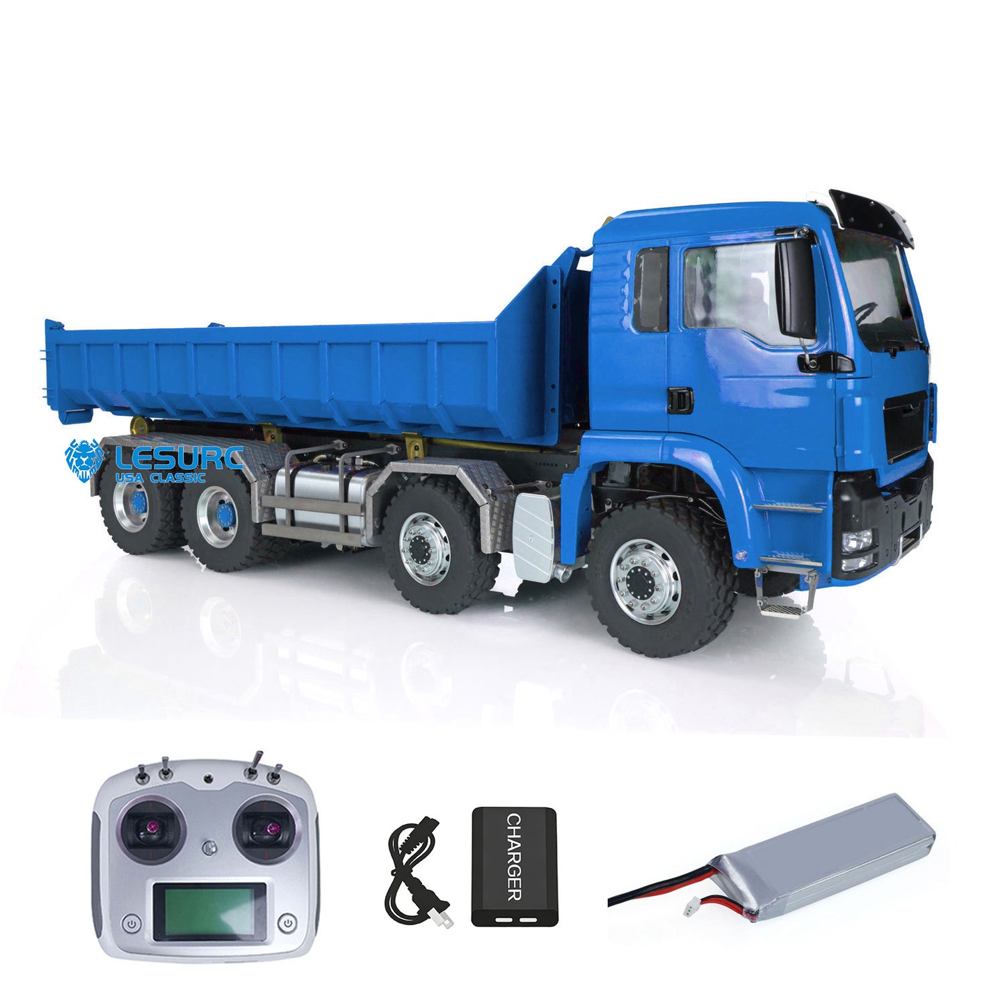 LESU 1/14 8x8 Metal Hydraulic RC Roll On Off Dump Truck 2 Speed Transmission FlySky I6S Radio Controller Sound Light System