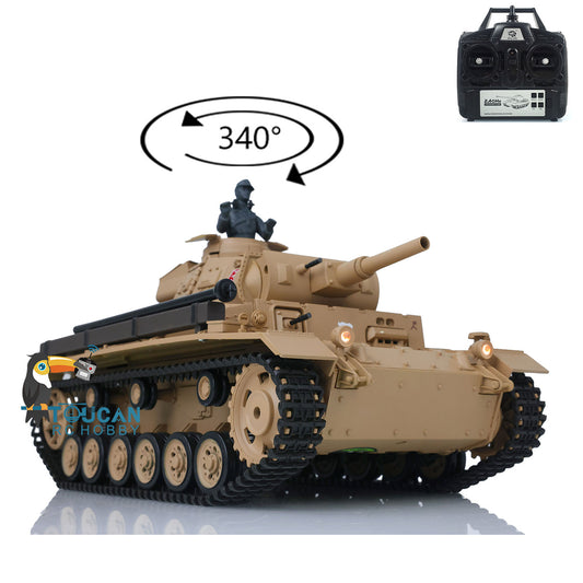 US STOCK 2.4G Henglong 1/16 Scale 7.0 Plastic German Panzer III H Ready To Run Remote Control Battle Tank Model 3849 Battery