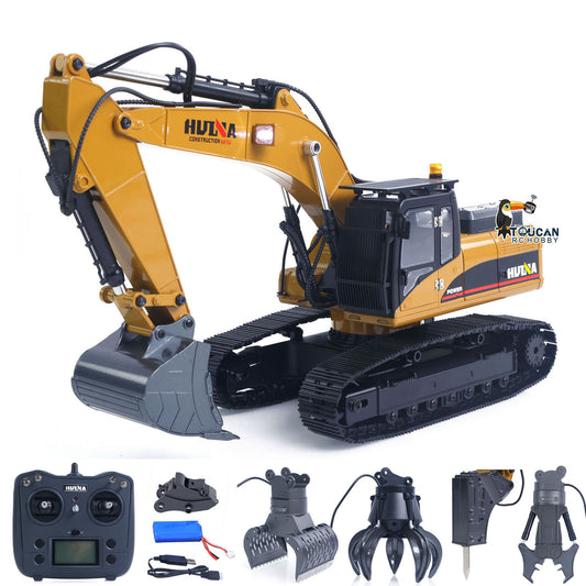 HUINA New Upgrade 580 1/14 Metal Excavator Model Engineering Vehicle Electric Ball Grabber 360 Rotating Shear Claw Sound Lights
