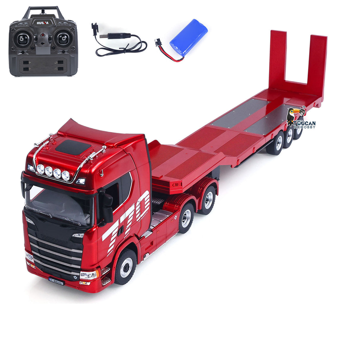 TOUCAN RC HOBBY US Stock HUINA 770S 1/18 Remote Control Tractor Truck 3 Axle Plastic Semi Flatbed Trailer RTR Model for Adults